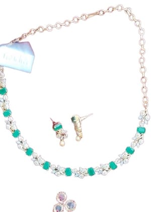  "Stunning Emerald and Diamond Necklace Set in Gold"