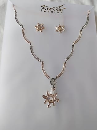  Two-tone floral necklace and earring set