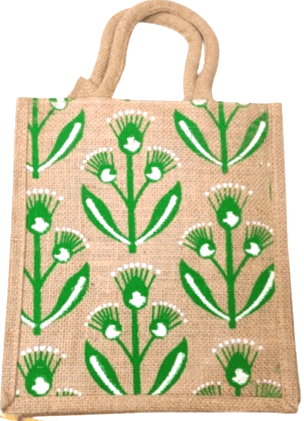 Hand-painted Floral Jute Tote Bag/Lunch Bag | MultiPurpose Use