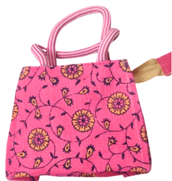 Hand Crafted Jute  Pink Floral Jute Tote Bag / Hand Bag