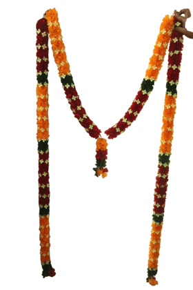  Artificial Marigold Fluffy Flowers Garland Mala for Home, Office, Temple and Car Decoration (Standard, Orange)