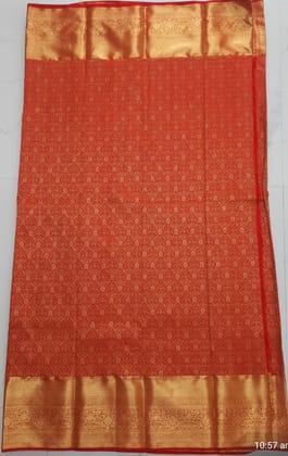  Red and gold zari woven Kanjivaram silk saree with blouse piece