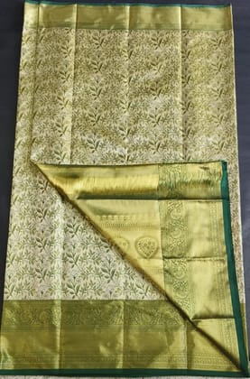  Green and White Floral Saree with Golden Border