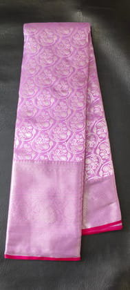  Soft Pink Saree With Silver Zari Weaving and Pink Border