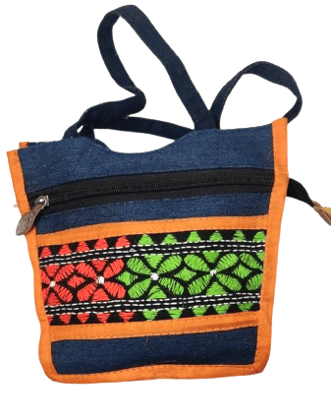 Denim Sling Bag with Colorful Embroidery For Women