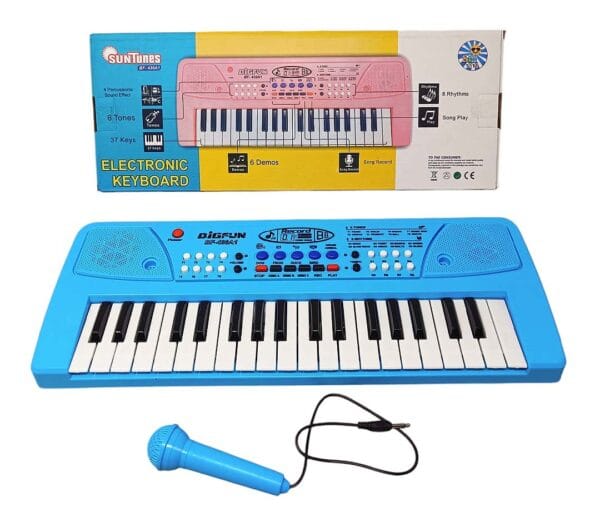 SUNTunes Electronic Keyboard with Microphone, 37 Keys, 8 Tones, 6 Demos, Blue