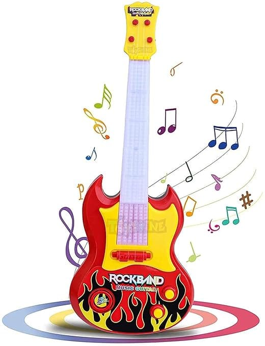 Rock Band Light Up Toy Guitar for Kids with Flashing Lights and Realistic Sounds