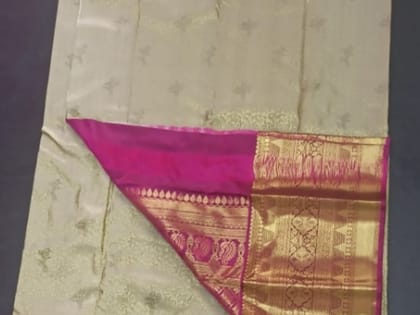  Cream color Tissue silk Saree with golden zari border