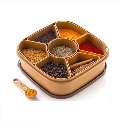 Mode Koorts Plastic Masala Rangoli Box Dabba, 7 Sections, 700 ml Spice Box Container (Multicolor)