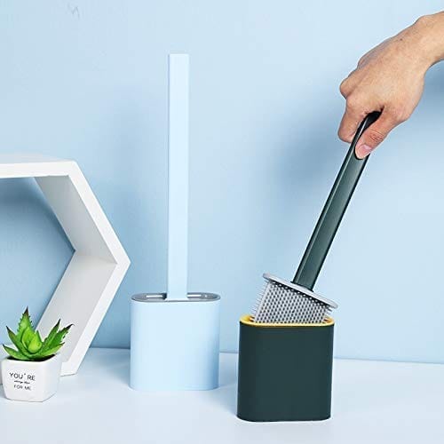 Namaskaram Silicone Toilet Brush and Holder Set Mounted Silicone Toilet Bowl Brush Deep Cleaning Non-Slip Long Plastic Handle Bendable Brush Head Clean Toilet Corner (Multi Color)