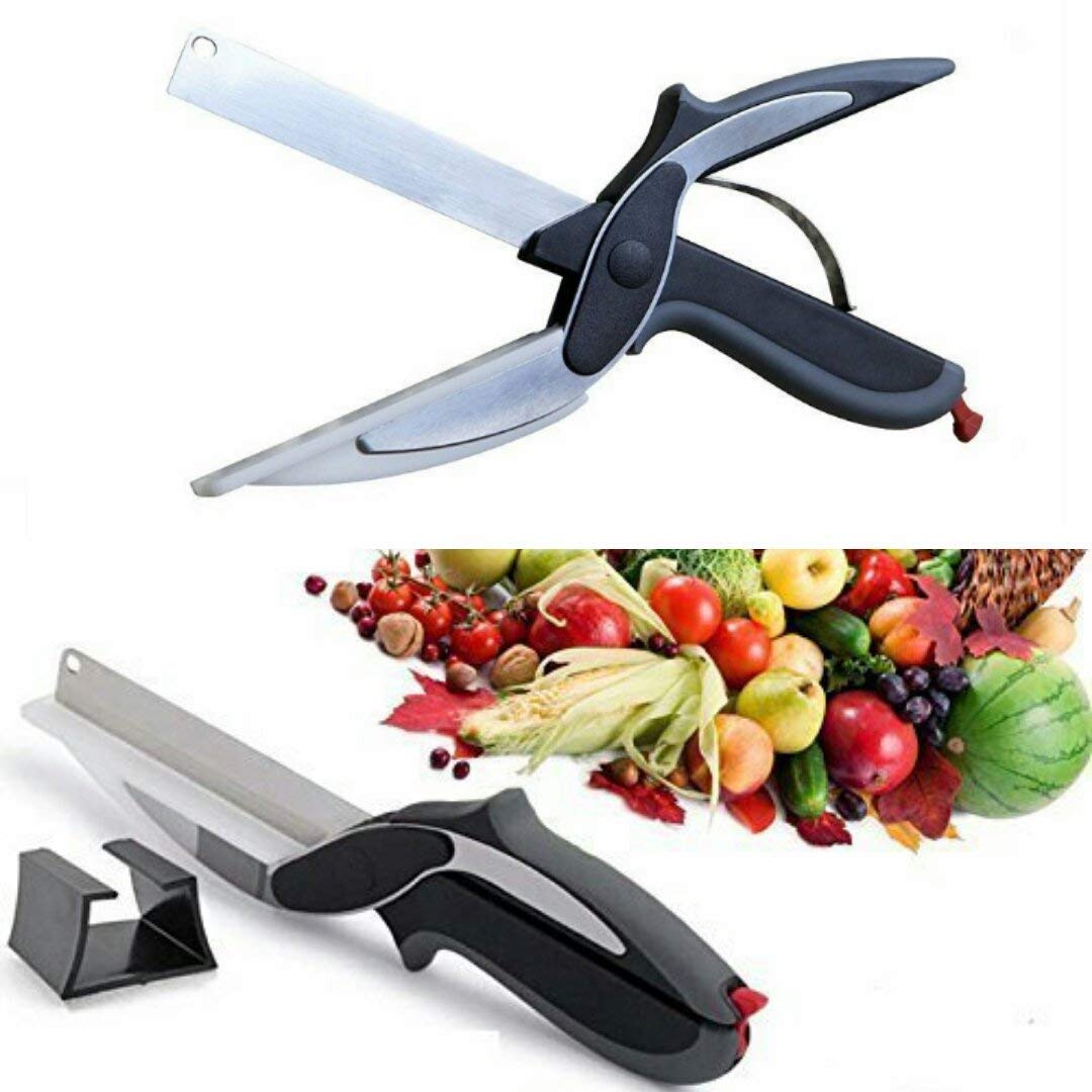 Namaskaram Clever Cutter- 2 in 1 Food Chopper/Slicer/Dicer Vegetable and Fruit Cutter Kitchen/Scissors Knife Board- Set of 1