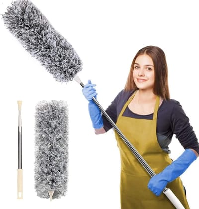 Namaskaram Washable Bendable Head Microfiber Duster with Extension Pole, 15-100 inch Wet or Dry Dust Collect Telescoping Dusters for Cleaning Ceiling Fan,High Ceiling,Keyboard,Furniture,Cars