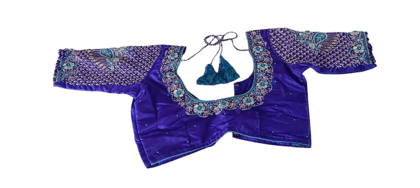  Women's Purple Hand Embroidered Silk Saree Blouse With Tassels