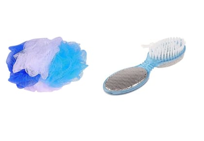 Namaskaram Combo of One Pc Round Bath Sponge Loofah & One Pc Foot Brush For Foot File with Pedicure and Manicure Brush