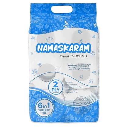 Namaskaram 2 Ply Toilet Paper/Tissue Roll - 6 Rolls (1500 Pulls Per Roll) | Toilet Paper Soft Care Luxurious Bathroom Tissue Paper