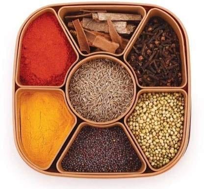 namaskaram? Plastic Masala Rangoli Box Dabba, 7 Sections Anjarai Petti, 700 ml Spice Box Container (Multicolor)