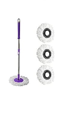 Namaskaram Clip Lock Mop Rod Stick Stainless Steel?with Head Refill for Rotating Spin Mop Cleaner (Spin Mop Cleaner Pack of 3)