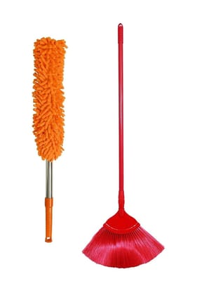 Namaskaram Jala Cobweb Cleaning Broom with Colorful Microfiber Duster - Multicolor