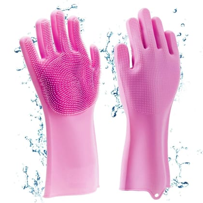 namaskaram Magic Silicone Scrubbing Gloves, Scrub Cleaning Gloves with Scrubber for Dish-Washing and Pet Grooming, Latex Free (Multi Color, 1 Pair)