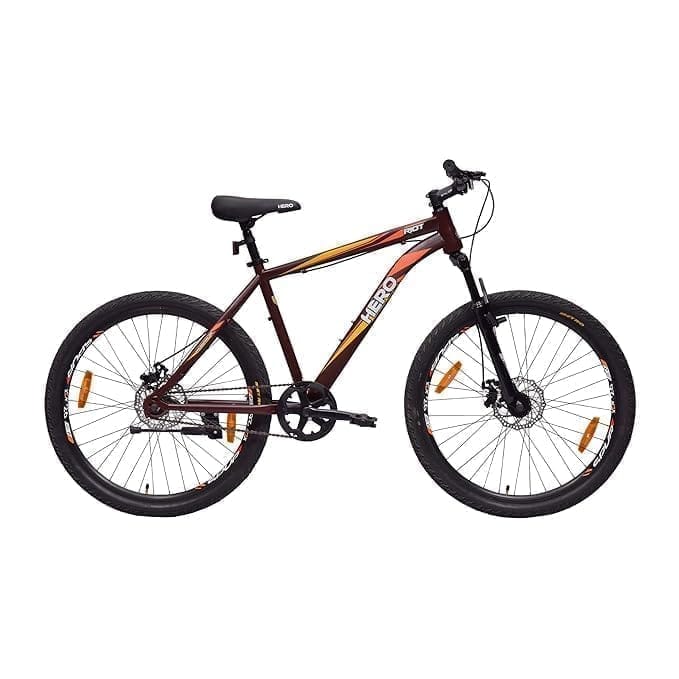 Hero Sprint Riot 26T Single Speed Mountain Cycle | Front-Suspension | Dual Disk | Matt Chocolate Brown | Ideal Age 12+ Years for Men and Women | Unisex