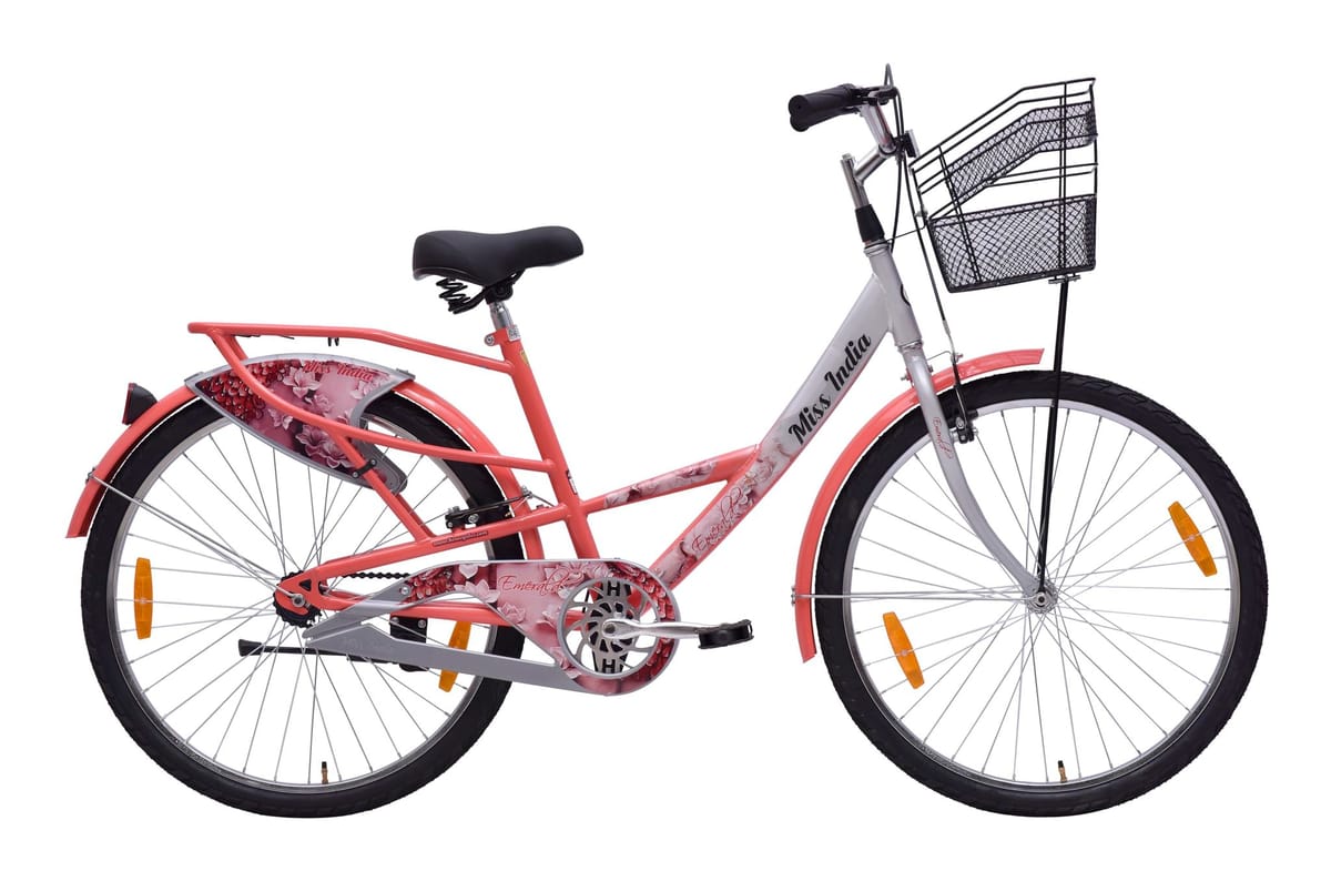 Hero Emerald 26T Bicycle for Girls Womens with Front Basket and Inbuilt Carrier Rigid Fork 18 Inch Frame Single Speed Ideal for Women Girls