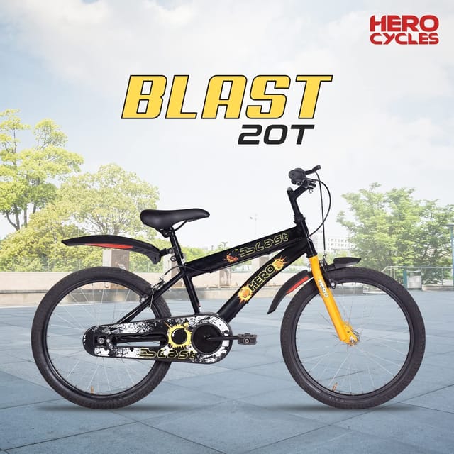 Hero Blast 20T Kids Cycle with mudgaurds Black Easy Self assembly Cycle for age 7 to 10 years boys and girls 12 Inches Rigid