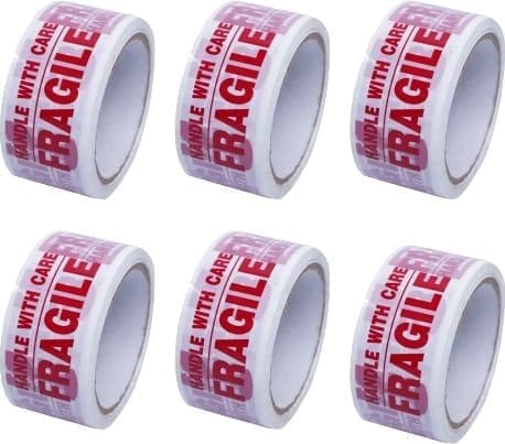 JPPL fragile Packaging Tape | 65 meter X 48mm / 2inch | fragile packing material | Suitable for e-commerce | Packaging material for small busines (Set of 6 roll)