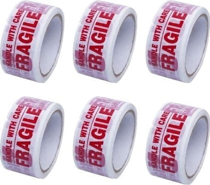 ELATAPES fragile Packaging Tape | 65 meter X 48mm / 2inch | fragile packing material | Suitable for e-commerce | Packaging material for small busines (Set of 6 roll)