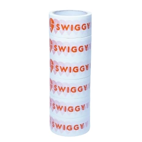 JPPL Swiggy food packaging tape | Very strong adhesive tape | Suitable for e-commerce | Packaging material for small food business | (48 mm/2 inch X 65meter) (Pack of 6)