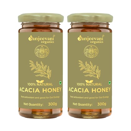 Sanjeevani Organics 100% Natural Acacia Honey 300g – Authentic and Natural Honey, Pack of 2