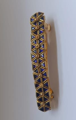  Gold and Blue Enameled Hair Barrette