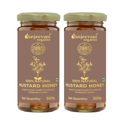 Sanjeevani Organics 100% Natural Mustard Honey Combo Pack of 2, 600g – Authentic & Unpasteurized Honey in Glass Jars,