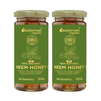 Sanjeevani Organics 100% Natural Neem Honey Combo Pack 600g (300g x 2) – Unpasteurized Honey, Glass Jar Value Pack