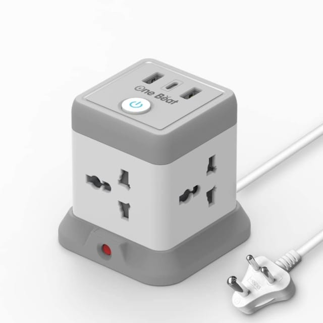 One Beat Cube Extension Boards with Universal Sockets and USB Charging Ports with Indicator Plug Socket (Cube 4 Socket + 2 USB + 1 Type C)