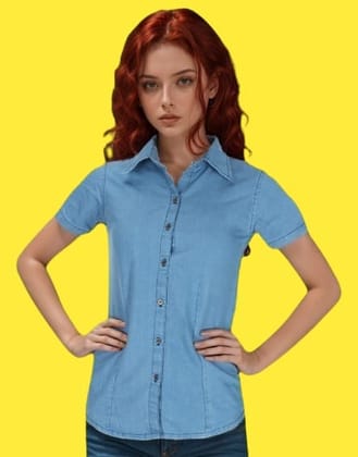 Wingzss Branded High-Quality Women’s Denim Half Sleeve Collared Shirt – Trendy & Affordable