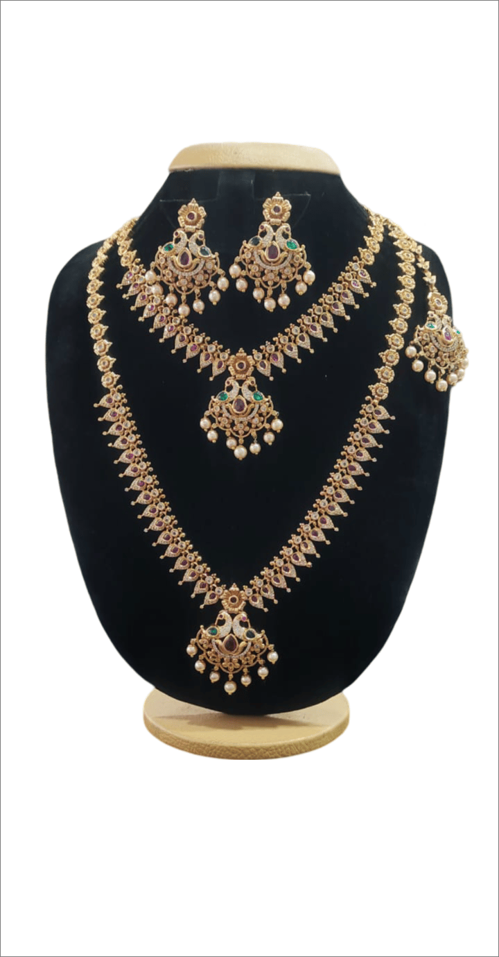  Gold Plated Traditional Indian Temple Jewellery Set