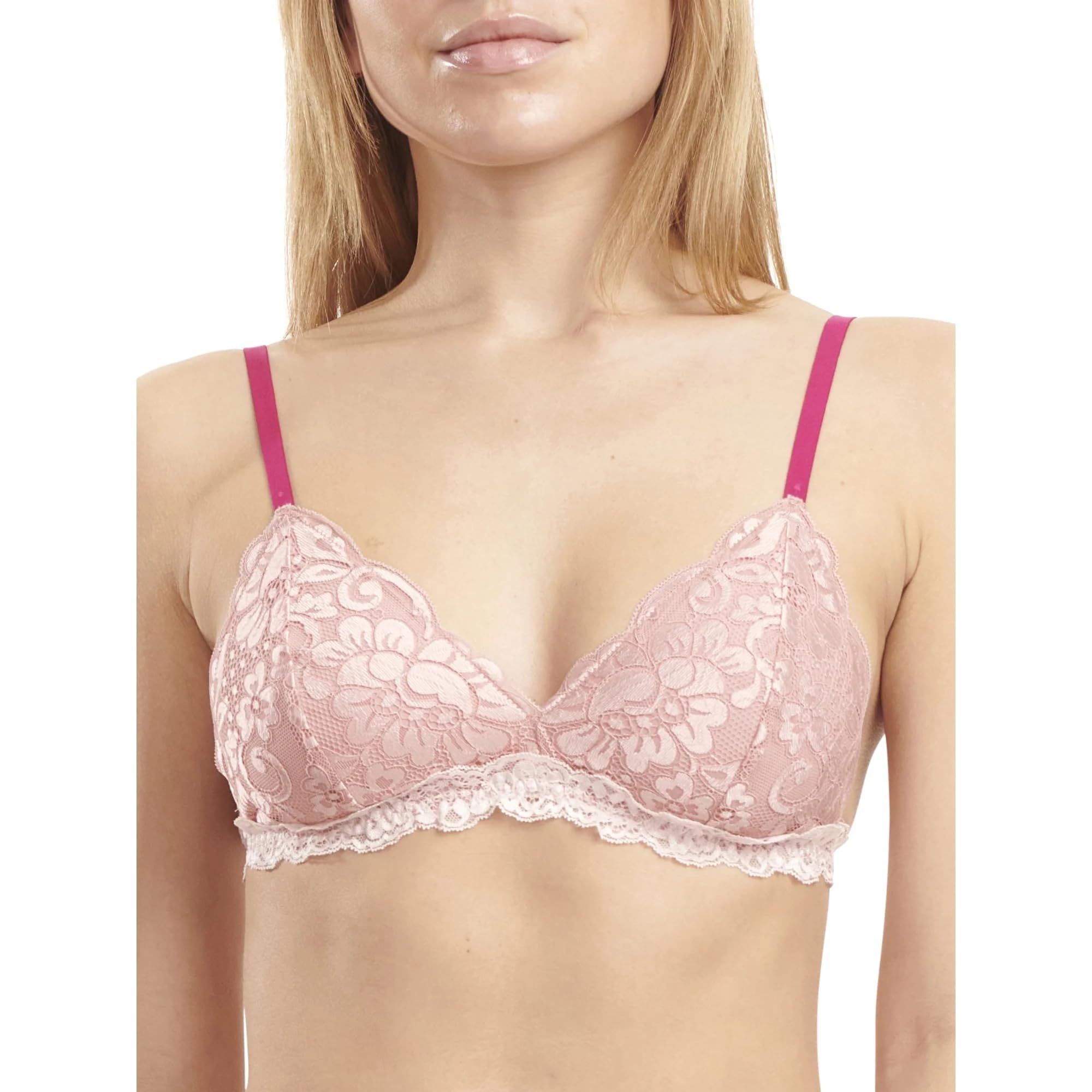 Sheluxe Women’s Soft Lace Triangle Bralette with Adjustable Straps and Two-Tone Lace Trim – Wire-Free for Everyday Comfort Peach