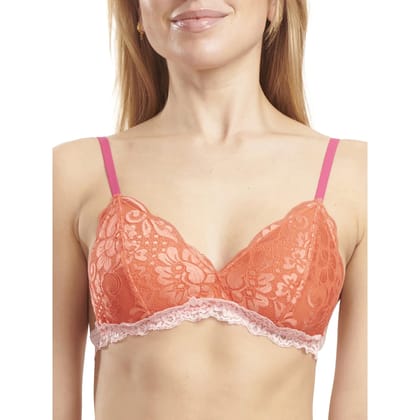 Sheluxe Women’s Soft Lace Triangle Bralette with Adjustable Straps and Two-Tone Lace Trim – Wire-Free for Everyday Comfort Orange