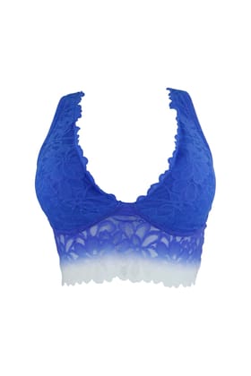 Sheluxe Women’s Floral Lace Longline Bralette with Deep V-Neck, Wire-Free Support, and Adjustable Straps for Everyday Comfort Blue