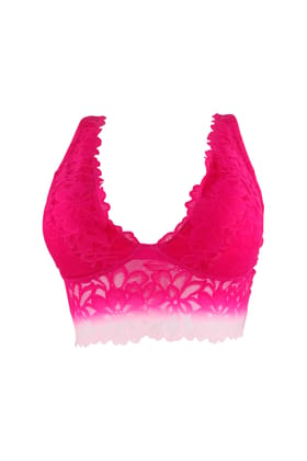 Sheluxe Women’s Floral Lace Longline Bralette with Deep V-Neck, Wire-Free Support, and Adjustable Straps for Everyday Comfort Magenta