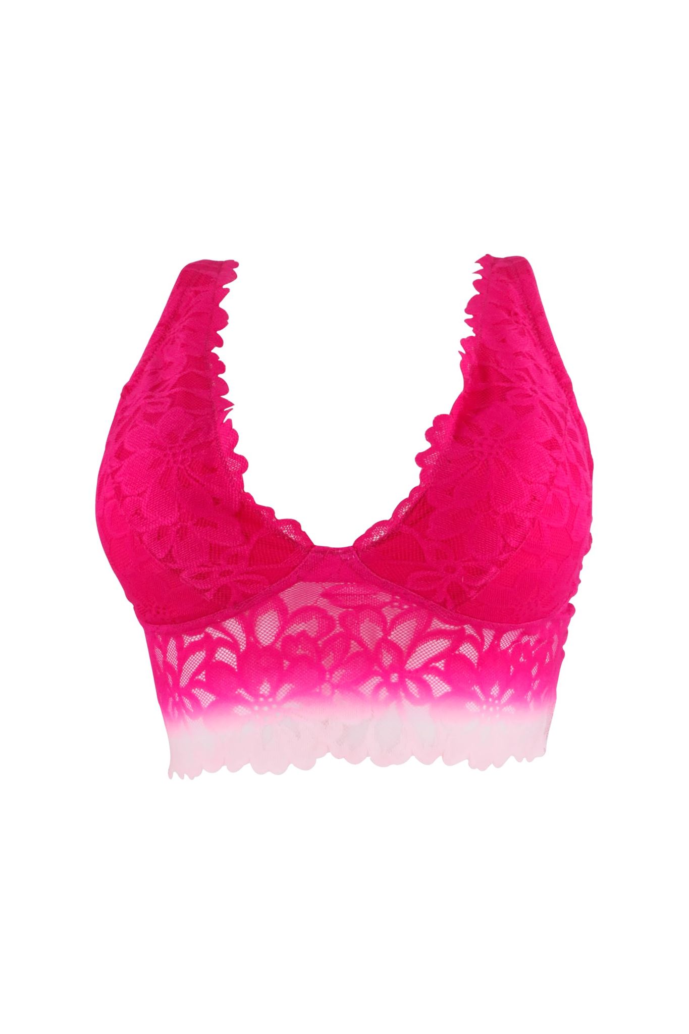 Sheluxe Women’s Floral Lace Longline Bralette with Deep V-Neck, Wire-Free Support, and Adjustable Straps for Everyday Comfort Magenta