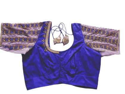  Women's Blue Embroidered Blouse with Elbow Sleeves