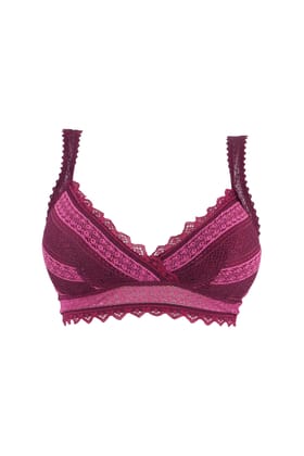 "Women's Push-Up Bra with Lace Detailing - Stylish Floral Pattern, Comfortable Support, Adjustable Straps, Purple Style 2