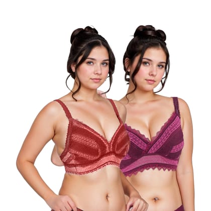 Pack of 2 Women's Lightly Padded Wirefree Bras with Bandana Print – Purple & Orange Combo