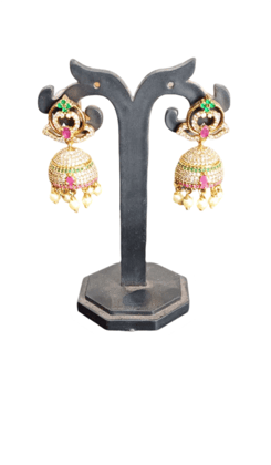  Gold Plated Kemp Stones Jhumka Earrings With Pearls