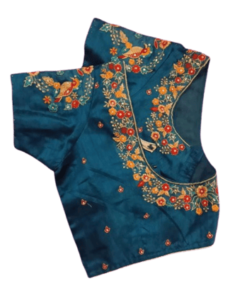  Peacock and Floral Embroidered Blouse