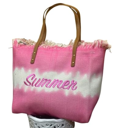 Fringed Pink Summer Beach Tote Bag