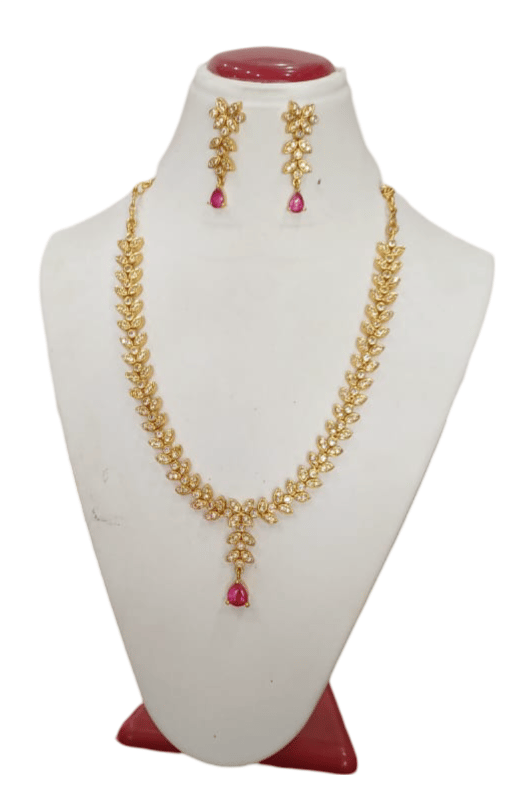  Stunning Gold-Plated Kundan and Pearl Necklace Set with Earrings for Women