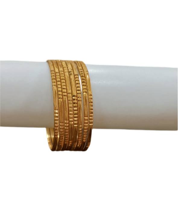  Gold Plated Textured Bangle Set of 6