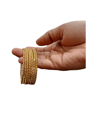  Gold Plated Textured Metal Bangle Set of 6